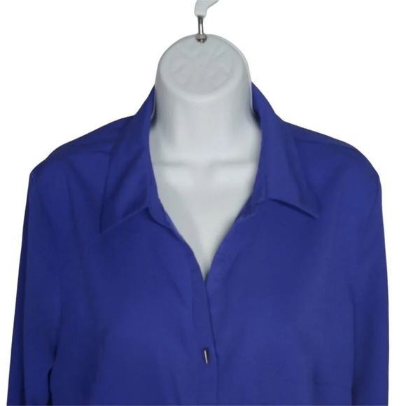 Milano Purple Blouse Rectangular Buttons Lightweight Vee Neck L - Picture 3 of 10